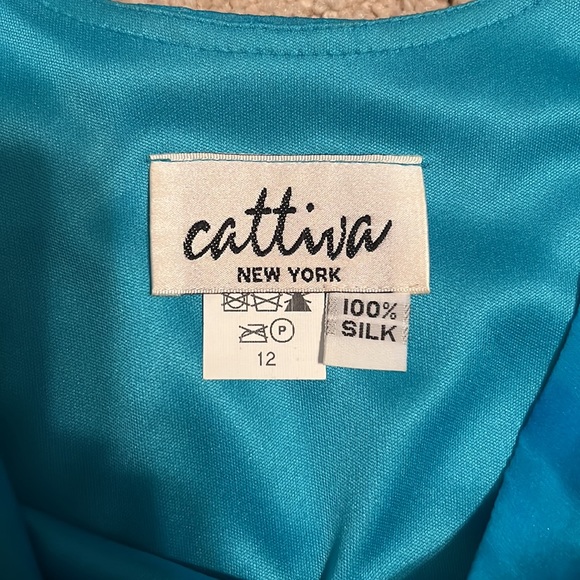 Cattiva New York 100% Silk Lined Blue Floral Dress With Matching Shawl - Picture 11 of 13